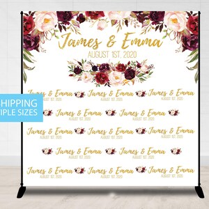 Step and Repeat, Wedding Photo Backdrop, Gold Floral Burgundy Step and Repeat, Wedding Backdrop, Bridal Shower Step and Repeat Bridal Shower