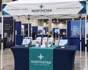 Custom Top Banner & Table Runner, Trade Show Display, Personalized Vendor Booth Banner, Custom Logo Table Runner, Business Event Decor Sign