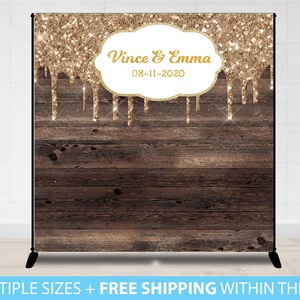 Step and Repeat, Wedding Photo Backdrop, Glitter Gold Step and Repeat, Wedding Backdrop, Bridal Shower Step and Repeat Rustic Wood Rustic