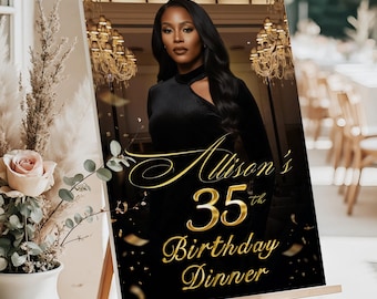 Party Birthday Dinner Sign, Welcome Sign Foam Board Poster, Birthday Decor, Gold Black Party Sign, Personalized Welcome Sign Birthday Party