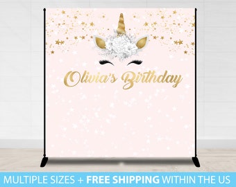 Unicorn Birthday Backdrop, Unicorn Backdrop Banner, Dessert Table Backdrop Banner, First Birthday Backdrop, Gold Unicorn Birthday Poster