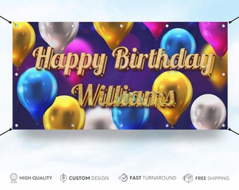Custom Birthday Banner, BirtHday Decor Backdrop Decorations Vinyl Banner, Party Decor, Personalized Custom Printed Happy Birthday Banners