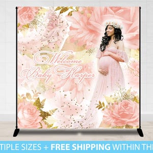 Floral Baby Shower Backdrop, Baby shower Backdrop, Gold Pink Flower Baby Shower Banner, Custom Photo Backdrop, Vinyl Backdrop Banner decor