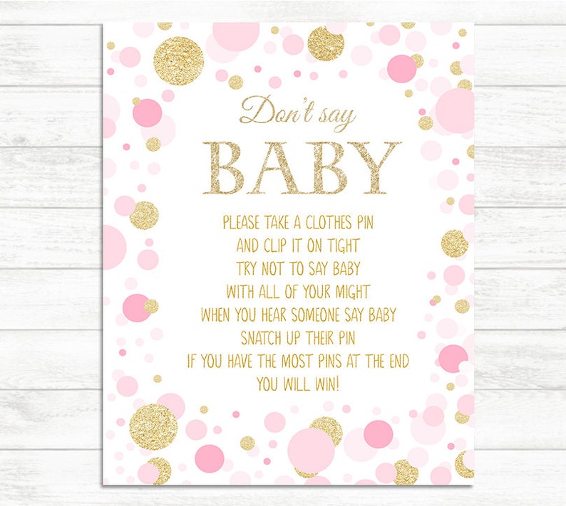 Don T Say Baby Baby Shower Game Pink And Gold Baby Etsy