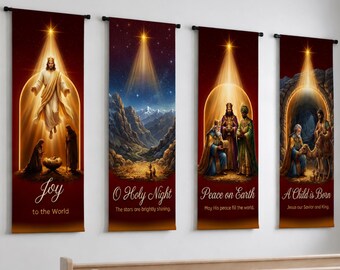 Church Banner Set of 4, Custom Church Banners, Sanctuary Decor, Worship Display, Christmas Winter Decorations, Vinyl or Fabric Banners Bible