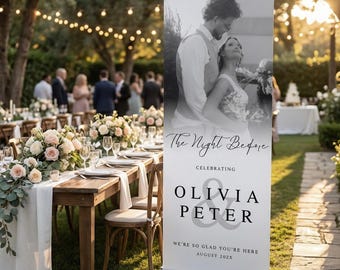 Rehearsal Dinner Sign, Custom The Night Before Sign, Printed Wedding Retractable Banner Welcome Sign, Photo Board Sign With Picture, Decor