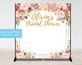 Step and Repeat, Bridal Shower Backdrop, Floral Gold Bridal Shower Step and Repeat, Custom Flower Backdrop, Bridal Shower Banner Gold Banner