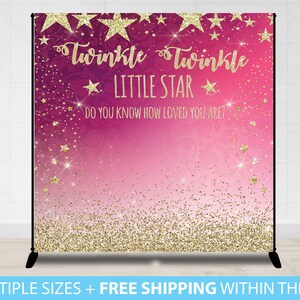 Twinkle Twinkle Little Star Backdrop Banner, Step and Repeat Backdrop Banner, Twinkle little star baby shower, Custom Backdrop Pink Gold