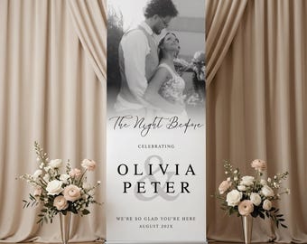 Rehearsal Dinner Sign, Custom The Night Before Sign, Printed Wedding Retractable Banner Welcome Sign, Photo Board Sign With Picture, Decor