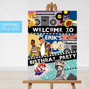90&#39;s Birthday Party WELCOME SIGN, Theme Birthday Party Welcome Sign, Canvas Sign, 90 s 1990 birthday Party, Back To The 90s Welcome Sign