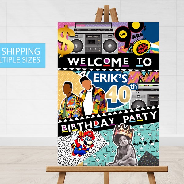 90's Birthday Party WELCOME SIGN, Theme Birthday Party Welcome Sign, Canvas Sign, 90 s 1990 birthday Party, Back To The 90s Welcome Sign