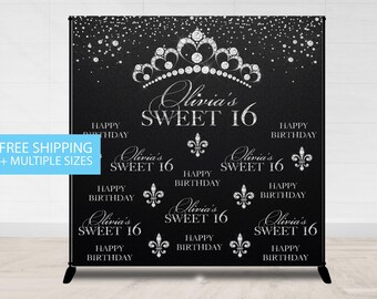 Sweet 16, Step and Repeat, 8X8 Photo Booth backdrop, Sweet 16 Banner, Prom backdrop, Birthday Backdrop, Printable Backdrop Silver Princess