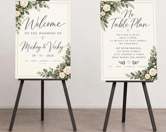 Printed Wedding Bundle, Foam Board Signs Set of 2, Welcome Sign Bundle, Seating Chart Sign, Custom Reception Decor Signs, Photo Board Banner