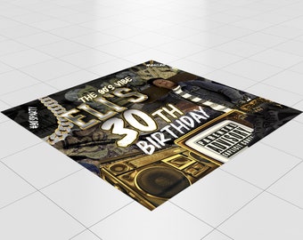 80's 90's Custom Floor Decal, Graffiti Party Backdrop Vinyl Floor Banner, 90s Custom Retro Hip Hop Adhesive Decal, Decor 30th 80s Birthday