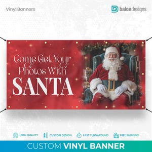 Photos with Santa Banner, Santa Workshop Holiday Banner, Custom Santa Christmas Banner, Pictures Meet Santa Here Banner, Santa&#39;s Workshop