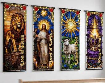 Church Banner Set of 4, Custom Church Banners, Sanctuary Decor, Worship Display, Christmas Winter Decorations, Vinyl or Fabric Banners Bible