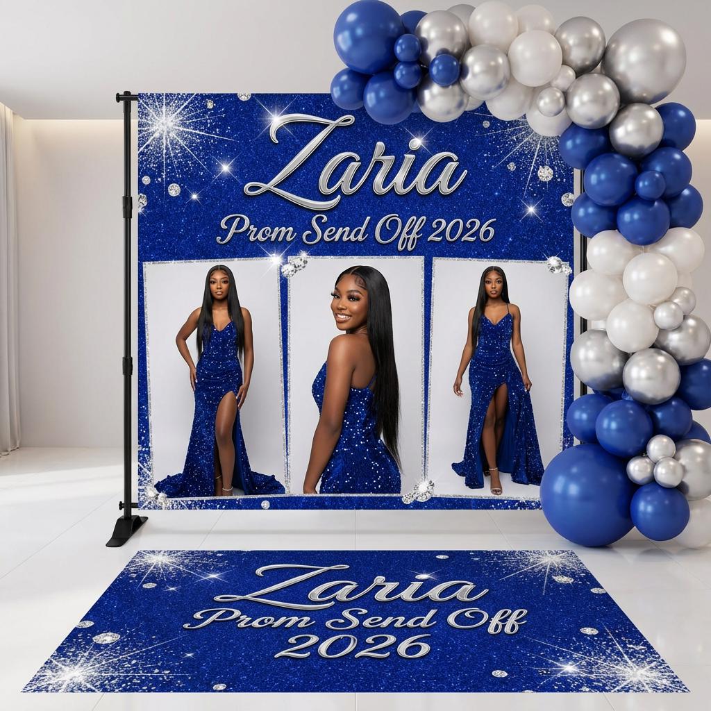 Prom Blue Sign Prom Backdrop + Floor Decal, Prom Decor Signs, Prom Send off Party ...