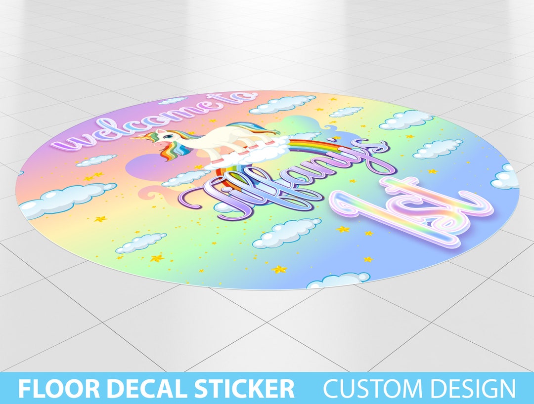 ROUND Circle Floor Decals, Round Floor Decal, Kids 1st Birthday Unicorn Rainbow Decor Printed