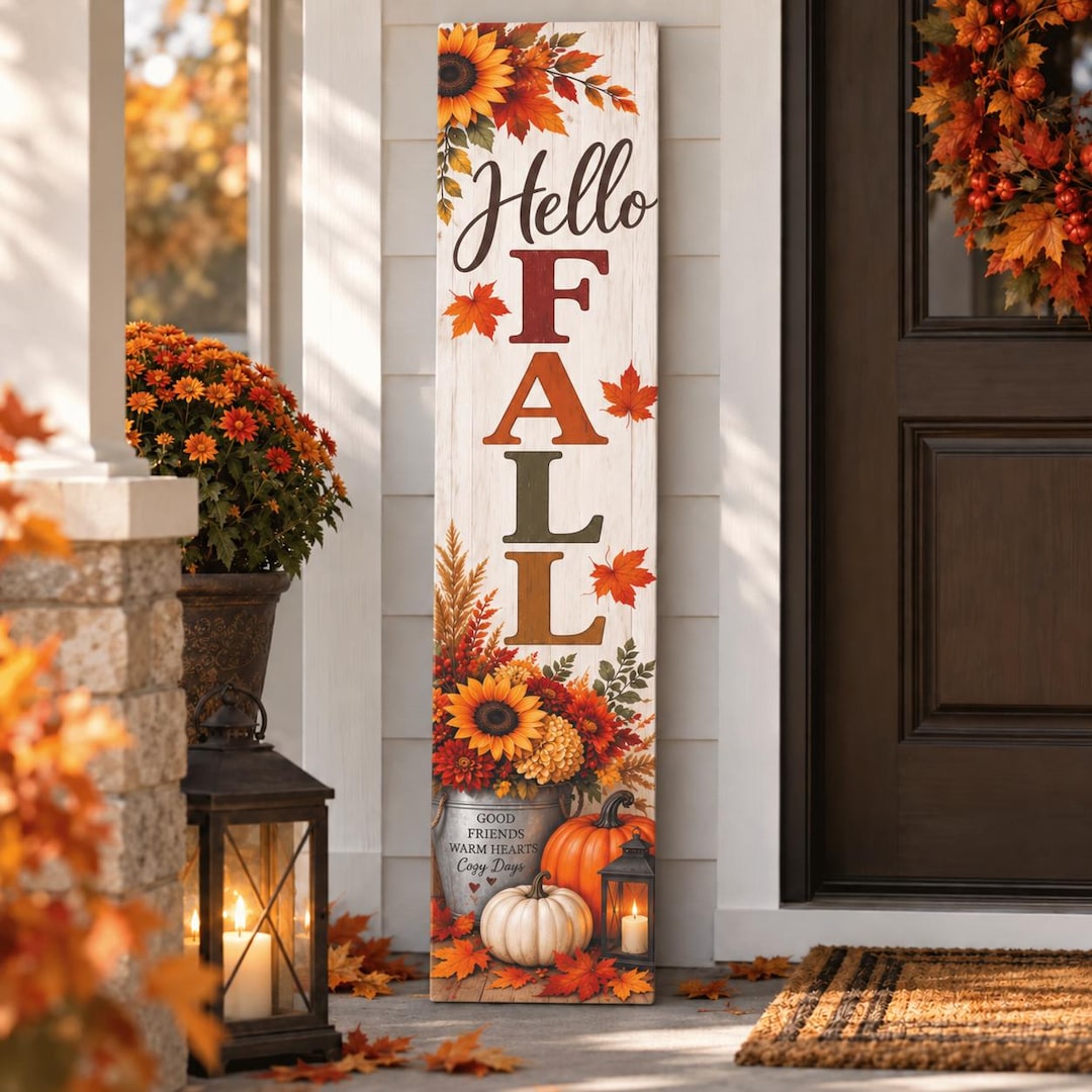 Handmade Fall Signs Fall Porch Sign, Hello Fall, Outdoor Autumn Welcome Sign, Aluminium ...