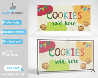 Girl Scouts Cookies Banner, Cookies Sold Here Sign, Cookie Sale Vinyl Banner, Girl Scout Printed Banner Sign, Dessert Bar Banner Bakery Sign