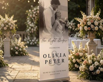 Rehearsal Dinner Sign, Custom The Night Before Sign, Printed Wedding Retractable Banner Welcome Sign, Photo Board Sign With Picture, Decor