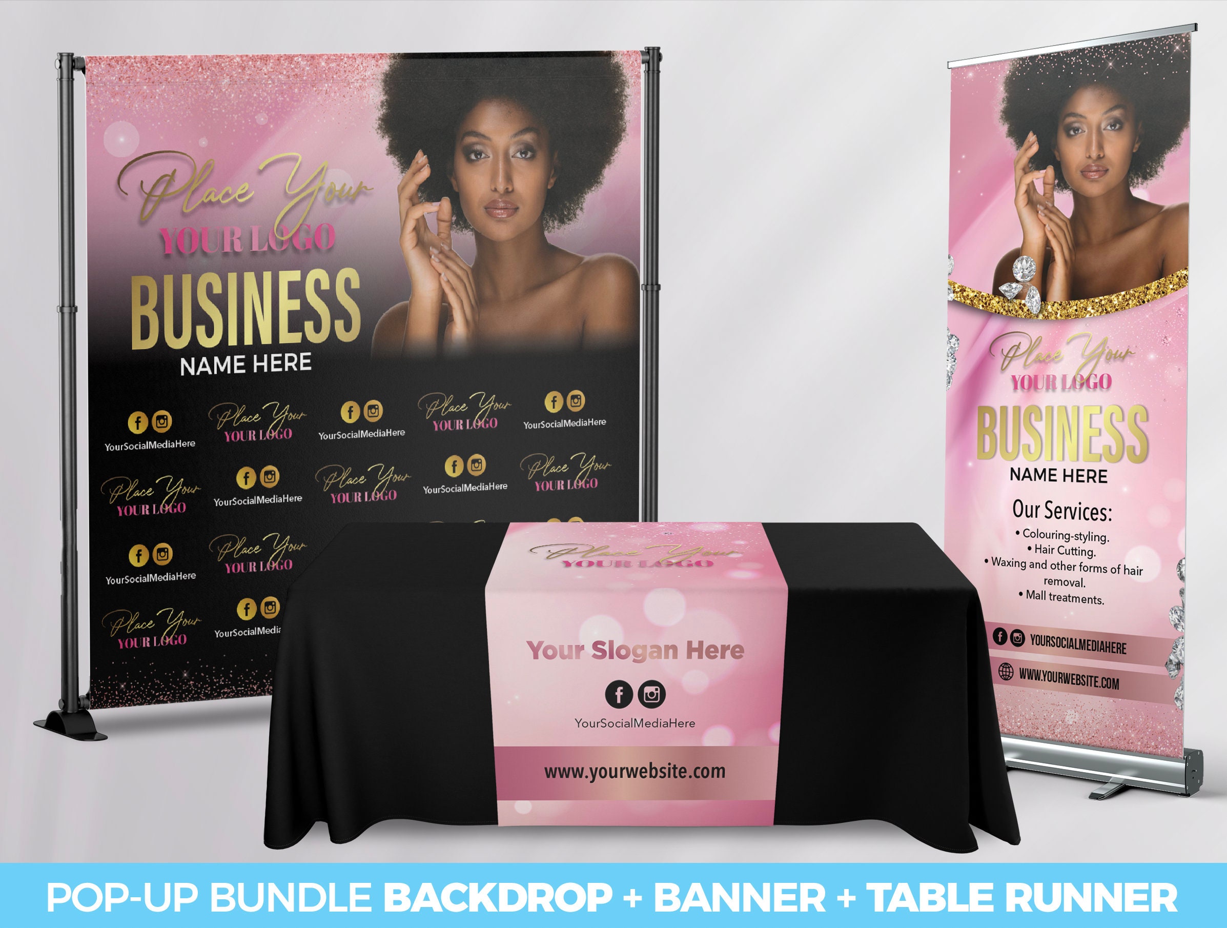 POP UP BUNDLE, Custom Retractable Banner, Backdrop, Table Runner, Pop Up shop, Trade Show Package Roll up Banner Table Throw business bundle