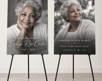 Custom Memorial Signs Set of 2, Celebration of Life Foam Board, Funeral Welcome Sign, Memorial Photo Board, Personalized Funeral Decor