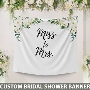 Bridal Shower Banner Tapestry, Bridal Shower Decor, Backdrop Wedding, Custom Quote Text Banner, Floral Sign
