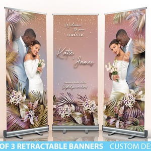 WEDDING BANNER SET, Retractable Banner, Wedding Welcome Sign, 3 Banners, Custom Roll Up Banner Stand,Retractable Welcome sign Wedding floral