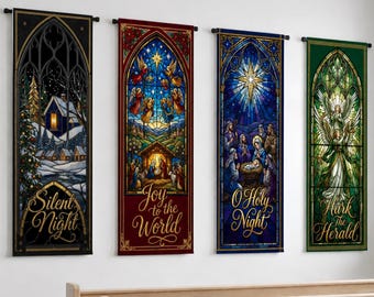 Church Banner Set of 4, Custom Church Banners, Sanctuary Decor, Worship Display, Christmas Winter Decorations, Vinyl or Fabric Banners Bible