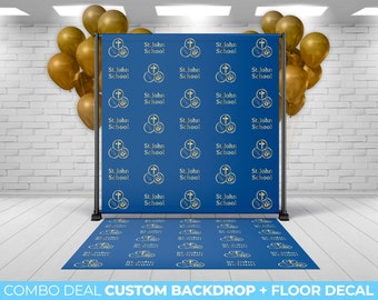 BACKDROP + FLOOR DECAL, custom backdrop matching floor decal, School Logo Banner University Middle Elementary Backdrop Personalized Mascot