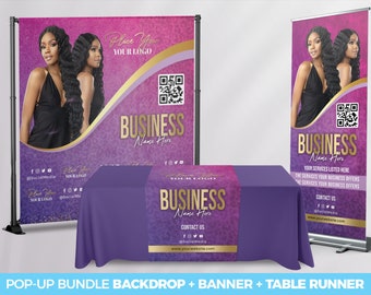 POP UP BUNDLE, Custom Retractable Banner, Backdrop, Table Runner, Pop Up shop, Trade Show Package Roll up Banner Table Throw business bundle