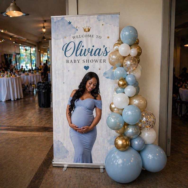 Custom Baby Shower Retractable Banner, Shower Welcome Sign, Maternity Photo Backdrop, Girl Boy Baby Shower Banner Decor, Photo Board image 4
