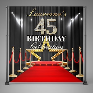 Red Carpet Backdrop, 45th Birthday Banner, Hollywood Birthday Party Decor, Custom VIP Photo Backdrop, Glam Birthday Decoration