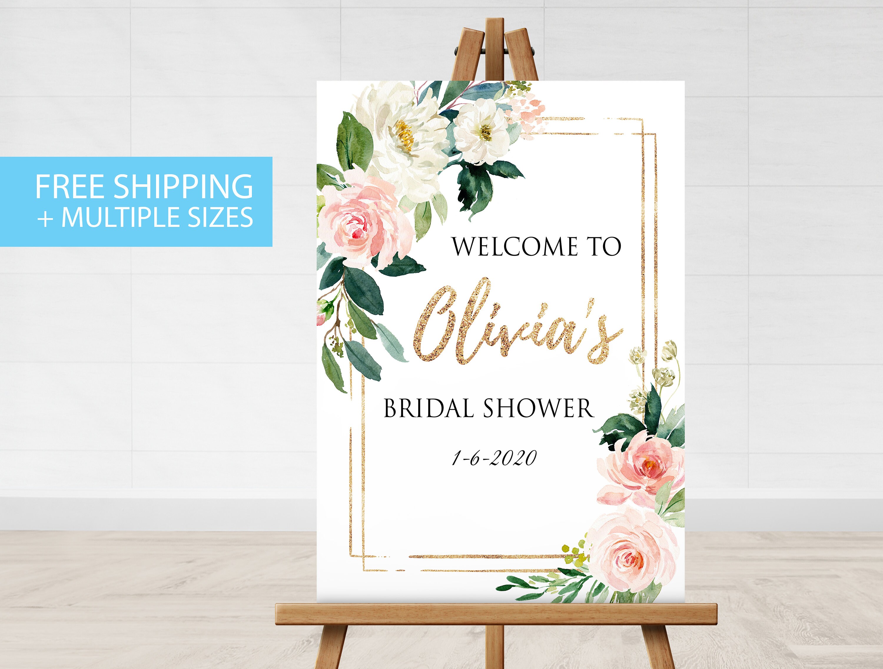 Bridal Shower Printed Welcome Sign, Canvas Bridal Shower Welcome Sign,  Canvas 24x36 Welcome Signage Flowers Floral Gold Welcome Sign Canvas - Etsy