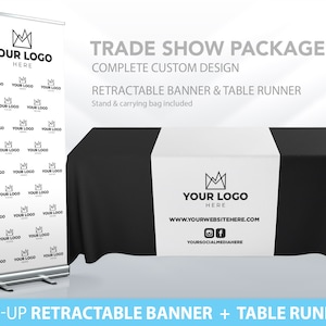 Custom Retractable Banner, Table Runner, Pop Up shop, Pop up Shop Bundle, Trade Show Package, Roll up Banner Table Throw, Custom Logo Design