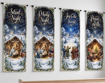 Church Banner Set of 4, Custom Church Banners, Sanctuary Decor, Worship Display, Christmas Winter Decorations, Vinyl or Fabric Banners Bible