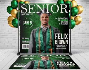Backdrop + Floor decal, Custom Magazine Graduation Banner Floor Decal Party Decor, Graduate class of 2024 Congrats to grads prom banner