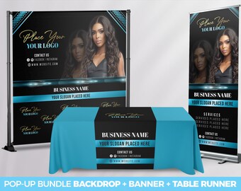 POP UP BUNDLE, Custom Retractable Banner, Backdrop, Table Runner, Pop Up shop, Trade Show Package Roll up Banner Table Throw business bundle