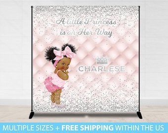 Princess Baby Shower Backdrop, Baby Shower Banner, Princess Baby Shower, A little Princess is on her way Vinyl Backdrop Baby Shower Banner