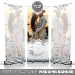 COMBO BANNER SET, 3 Retractable Banners, Custom Banners, Wedding, Welcome Sign, 3 Banners, Custom Photo Board Stand, Printed Sign Wedding