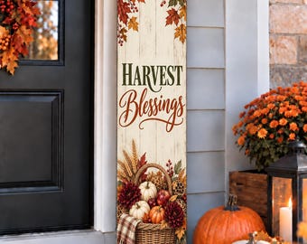 Fall Porch Sign, Hello Pumpkin, Outdoor Autumn Welcome Sign, Porch Leaner, Pumpkin Fall Decor Thanksgiving Front Door Harvest Blessings Sign