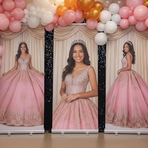 3 BANNERS, QTY: 3 Custom Quinceanera Retractable Banners, Stands included, Quinceanera Banner Stand, Birthday Sweet 16,Welcome Sign