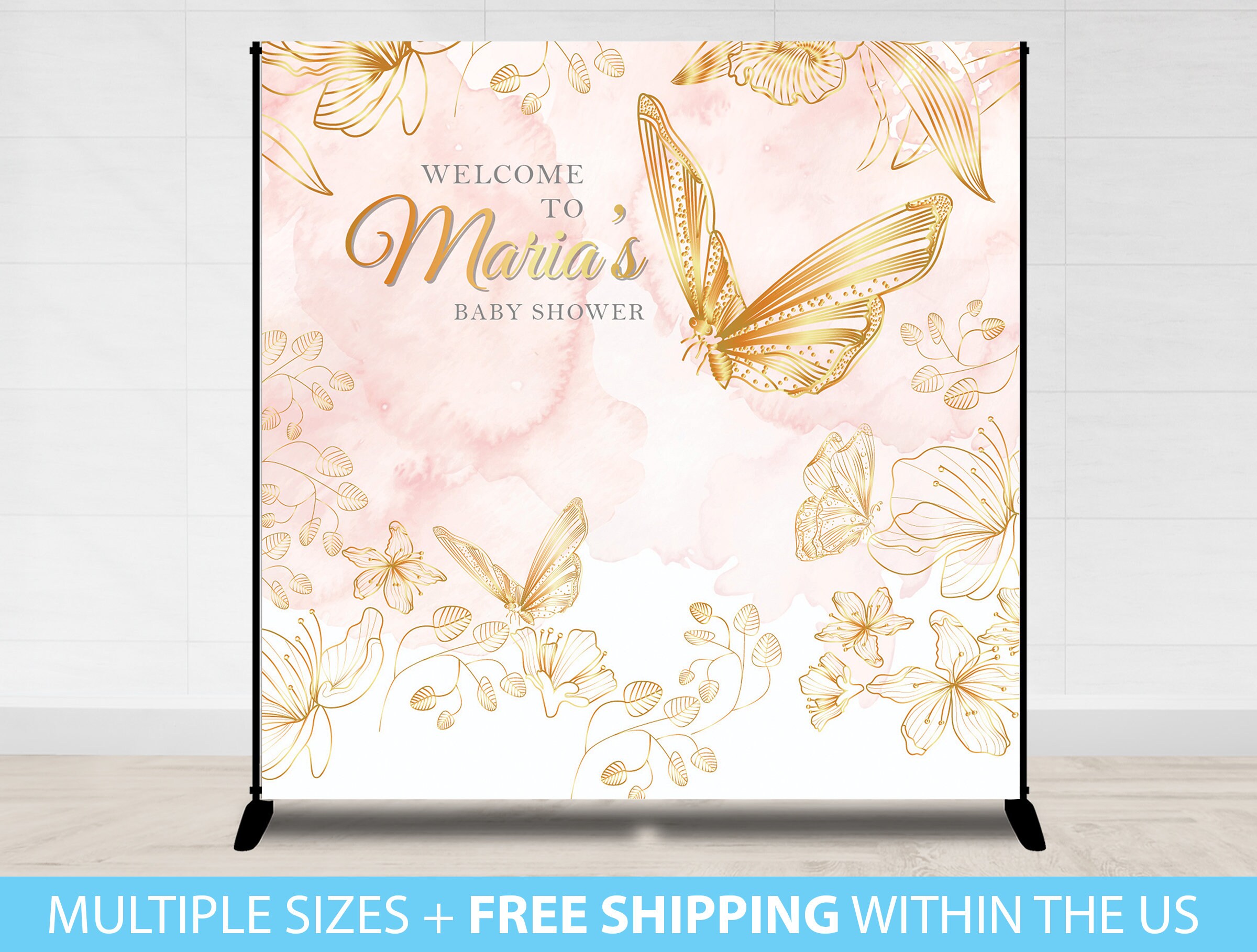 Butterfly Baby Shower Backdrop Baby shower Backdrop baby shower pink gold Butterfly Baby Shower Banner Custom Backdrop