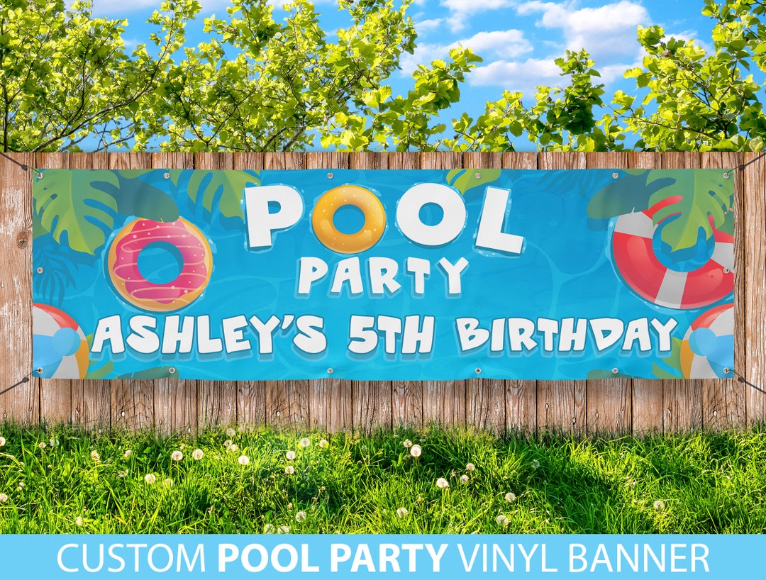 Birthday Pool Party Custom Banner, Vinyl Banner, Birthday Backdrop