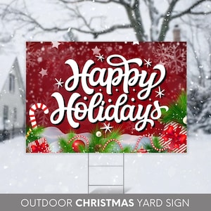 Christmas Yard Sign, Outdoor Christmas Front Yard Decor, Merry Christmas Happy Holiday Outdoor, Weather Resistant, Reusable Coroplast Sign