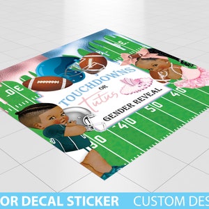 Gender Reveal Baby Shower Touchdowns and Tutus, Team boy Team Girl Football floor decal Baby shower Party Footballs Tutus Cheer bows floor