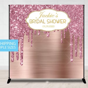 Step and Repeat, Bridal Shower Blush Pink Glitter Gold Backdrop, Sweet sixteen step and repeat banner, backdrop glitters Pink Gold sweet 16