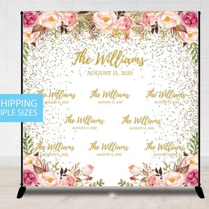Step and Repeat, Wedding Photo Backdrop, Gold Glitter Floral Flower Step and Repeat, Wedding Backdrop, Shower Step Repeat Custom Photo Stand