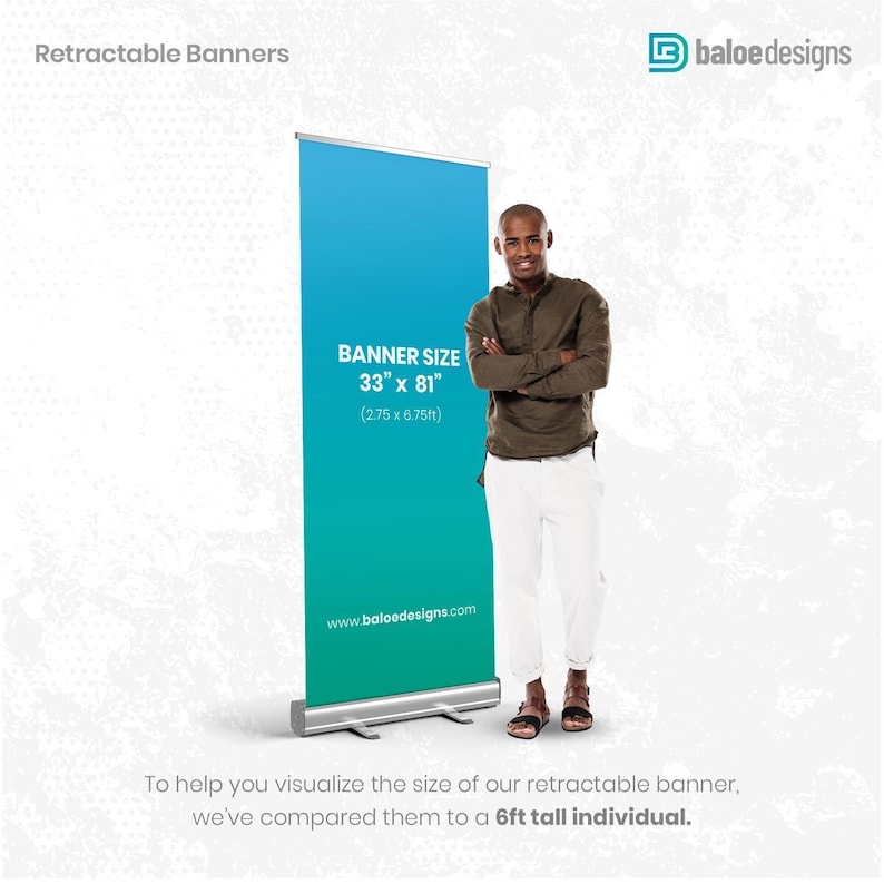 a man standing in front of a banner